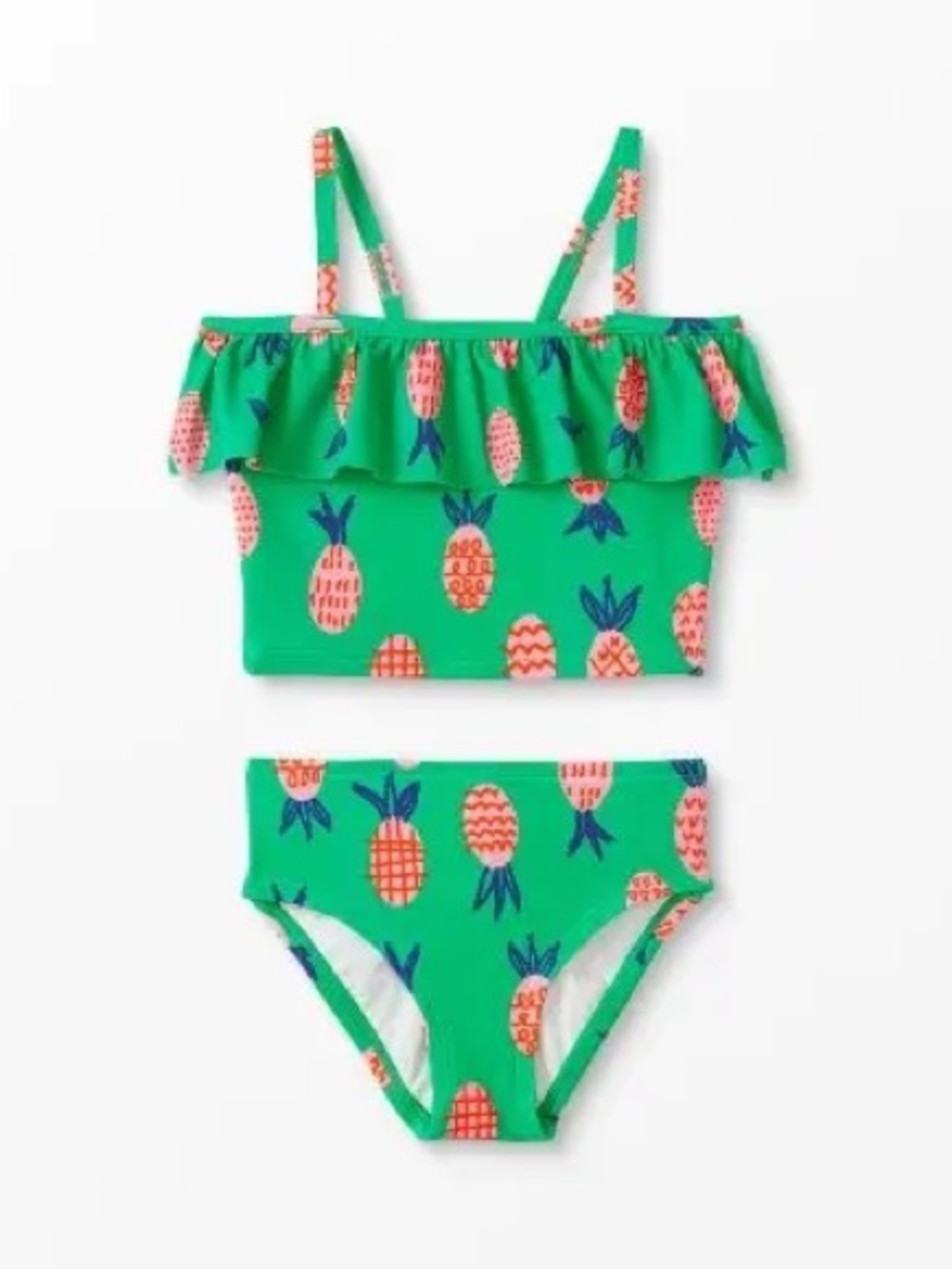 Hanna Andersson green Pineapple Print Ruffle Tankini Set size 8